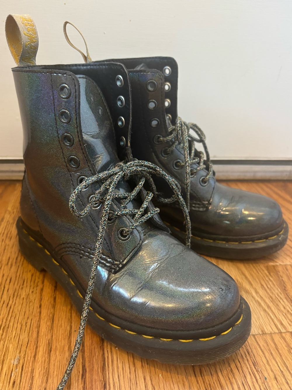 Dr. Martens Black/very dark gray Iridescent Combat Boots -“Gunmetal Prism”